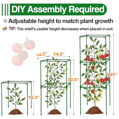 PAMASE 45x14.5x14.5in Square Tomato Cage for Garden, 3 Pack - style: 3 Pack