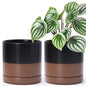 D'vine Dev 2-Pack Ceramic Pots with Saucers, Black/Tan, 6.5 in, 94-V-C-7 - color: Black/Speckled Tan, size: 6 Inch