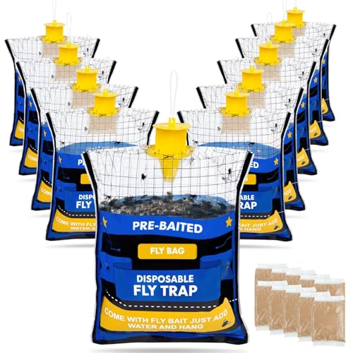 Large 10 Pack Pre-Baited Fly Traps Outdoor Fly Trap for Patio Farm Ranch - size: 10 Packs