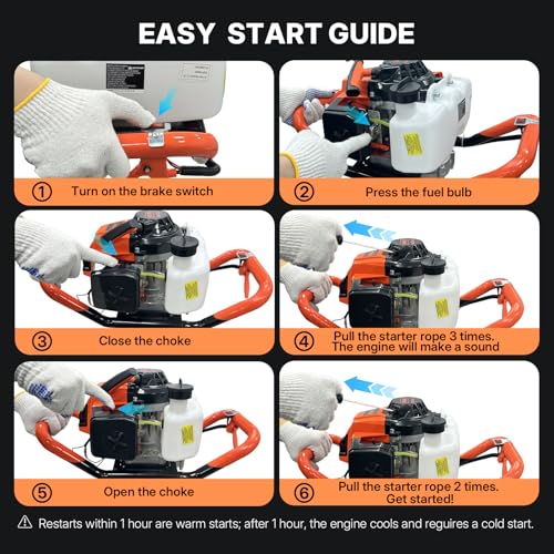 WORKIT 72CC Post Hole Digger, Auger Post Hole Digger Easy Start, 2-Cycle Xtreme Engine, Gas Powered Earth Auger with 4"+6"+12" Auger Drill Bit, 20"+30" Extension Rods, EPA Certification - size: 72cc+3 bit(4"+6"+12")+2 Ext(20"+30")