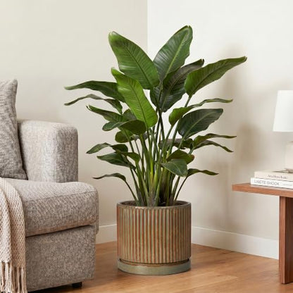 Ceramic Plant Pots, 10 Inch Planter with Tray, Retro Brown - color: Retro Brown, size: 10 Inch