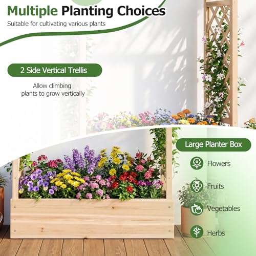 Happygrill 45" Raised Garden Bed with Trellis & Hanging Roof
