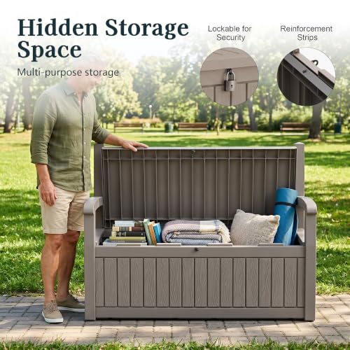 Outdoor Bench, Waterproof Garden Storage Bench, 110 Gallon Deck Box