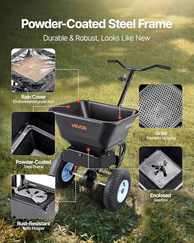 VEVOR Broadcast Spreader 100 LBS Capacity Walk-Behind Push Spreader Black