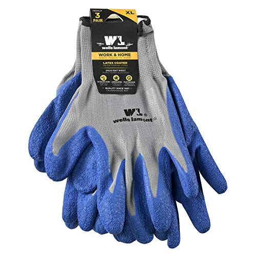 Wells Lamont 3 Pair Pack Latex Grip Work Gloves, Medium 133MF, Grey (Pack of 4) - size: Medium (Pack of 12)