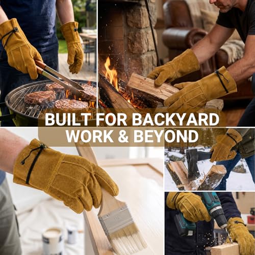 Leather Work Gardening Gloves for Men Women, Thorn-Proof Rose Pruning and Heavy-Duty Yard Work, Driving - size: Small (Pack of 1)