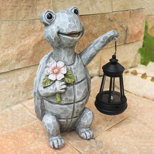 Solar Garden Outdoor Statues Turtle with Lights Resin Statue with Solar Lantern, Decorative Lawn(Turtle 2) - style: Turtle 2