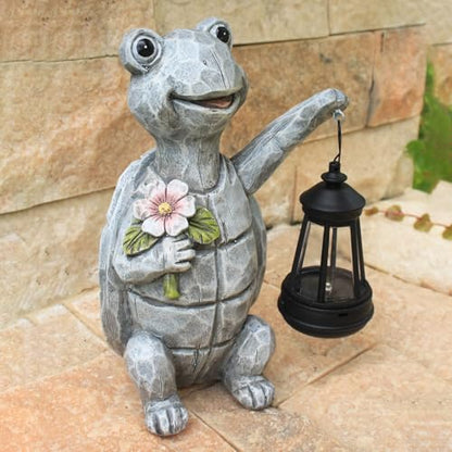Solar Garden Outdoor Statues Turtle with Lights Resin Statue with Solar Lantern, Decorative Lawn(Turtle 2) - style: Turtle 2