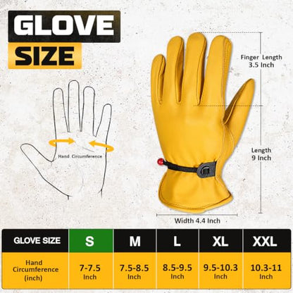 Cowhide Work Gloves Men & Women, Reinforced Palm, Puncture Resistanta - size: Small
