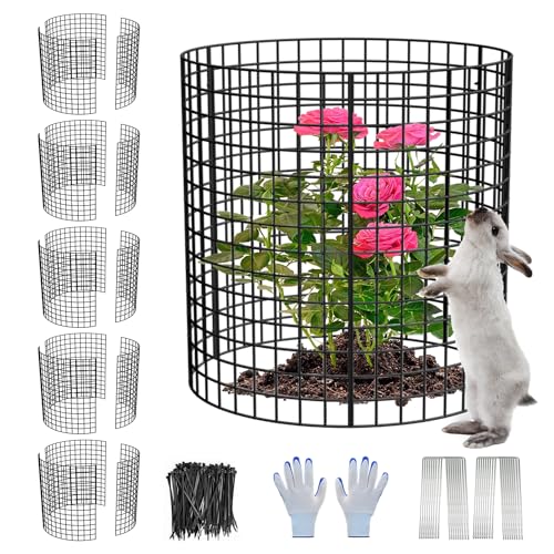 6 Pack Plant Protector from Animals, 13.5" Dia x 14" H Wire Plant Protectors, 18pcs Pre-Bent Metal Mesh to Keep Animals Out with Zip Ties & Stakes (6 Packs) - color: White Gloves