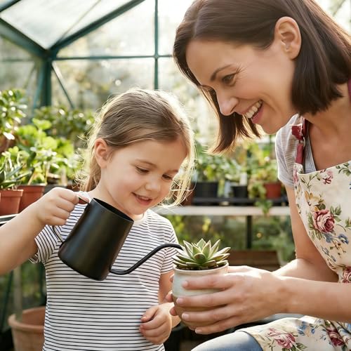 Small Watering Can for Indoor Plants, 12 oz Metal Stainless Steel Plant Watering Pot with Long Spout for House Plants, 17 oz Plastic Plant Mister Spray Bottle for Bonsai Flower Garden