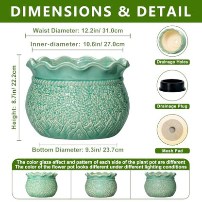 Ceramic Planter 12 Inch, Ceramic Plant Pot, Crack Lake Green - color: Crack Lake Green, size: 12 Inch