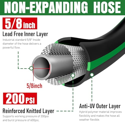 Heavy Duty Garden Hose 6ft, NON-EXPANDABLE Flexible Water Hose, Kink Resistant Lightweight Hybrid Hose, Leakproof Hose Male to Female Fittings - color: Black+Green, size: 6ft