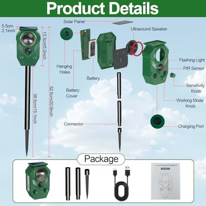 Solar Powered Ultrasonic Animal Repeller with PIR Sensor, 1 Pack - size: 1 Count (Pack of 1)