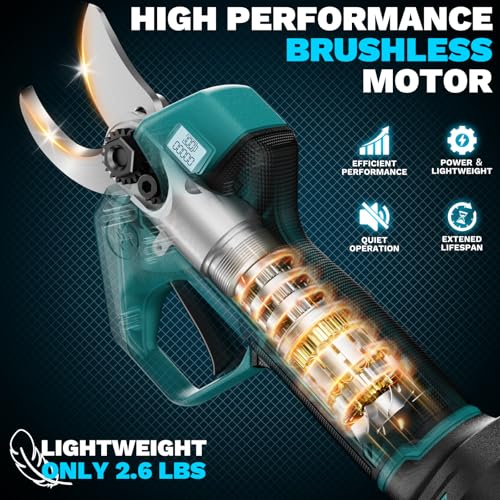 Brushless Electric Pruning Shears for Makita Battery, Portable Cordless Pruning Shears with LCD Display＆SK5 Blades, Adjustable Cutting Diameter 0.8-1.2 Inch for Gardening Tree Pruning(NO Battery)