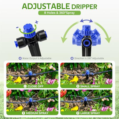 HIRALIY 50FT Drip Irrigation Kit with Garden Water Timer 2 Zone