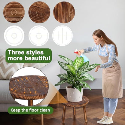 3 Pack Wooden Plant Stand Indoor, Mid-Century Modern Stool