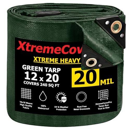 12' x 20' - 20mil Green Tarp Heavy Duty Waterproof UV Protection 12x20 ft - color: Green, size: 12'x20'