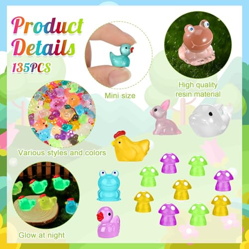 135 PCS Luminous Mini Resin Ducks Tiny Glow in The Dark Duck