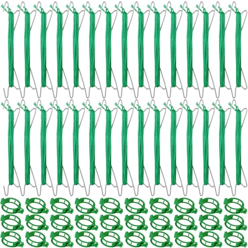 60Pcs Tomato Hooks with String with 33.3ft Twine & Tomato Clips, Tomato Holder Hooks to Prevent Tomatoes from Pinching or Falling Off（Green） - color: Green-60