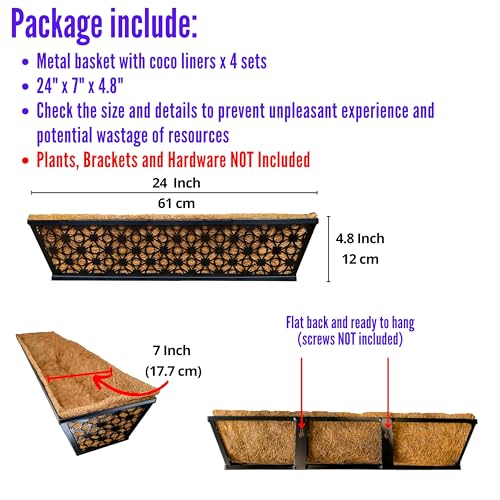 LaLaGreen Deck Wall Planter (24 in, 4 Pack) Black Horse Trough Window Box - size: 24" (61cm) x 4 pack