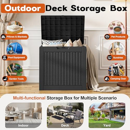 Outdoor Deck Storage Box,Waterproof,Black,35 Gallon - color: Striped Black, style: 35 Gallon