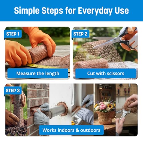 Coldbreak Copper Mesh Rodent Control – 5" x 100' Rustproof Copper Wool Roll for Wall Hole Filler, Rodent Control, Bat & Snail Blocker – Perfect for Hole Sealing, Gardening & Water Pipe Openings - size: 100'