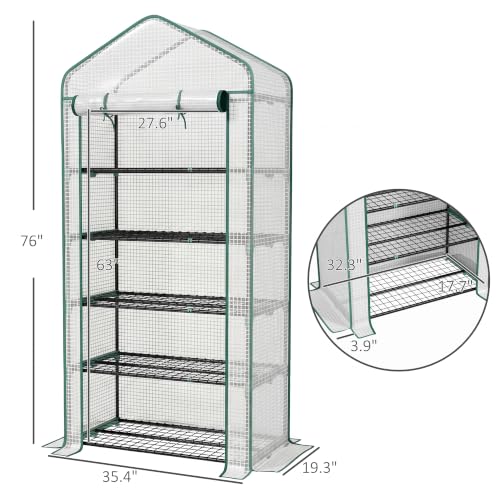 Outsunny 5 Tier Mini Greenhouse Small Portable 76" x 35.4" x 19.3" White - color: White