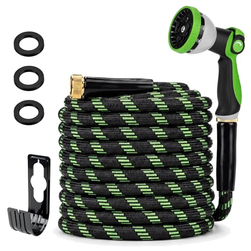 Garden Hose 50 FT, Non-Expanding Water Hose with 10 Pattern Spray Nozzle - size: 50FT