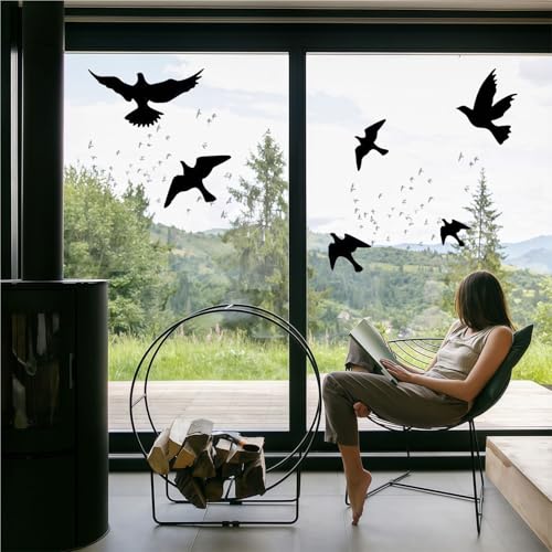 Anti Collision Window Bird Stickers Decals, Glass Door Protect Bird Shape Clings for Save Bird Strikes (Black) - color: Black