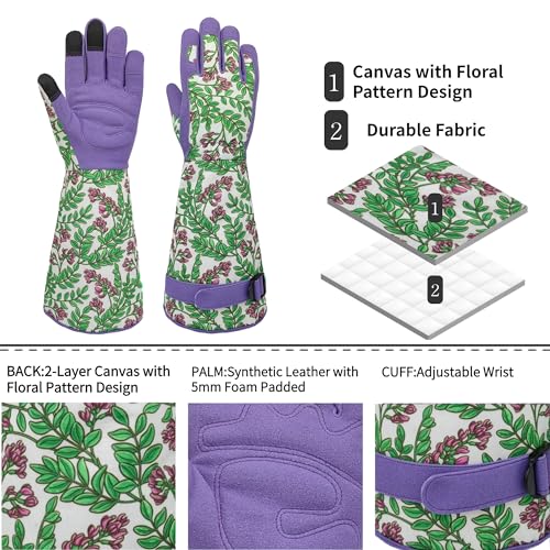 Thornproof Rose&Cactus Gardening Gloves,Gauntlet Garden Glove,Gifts - color: Purple Flower, size: Small