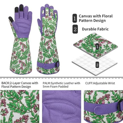 Thornproof Rose&Cactus Gardening Gloves,Gauntlet Garden Glove,Gifts - color: Purple Flower, size: Small