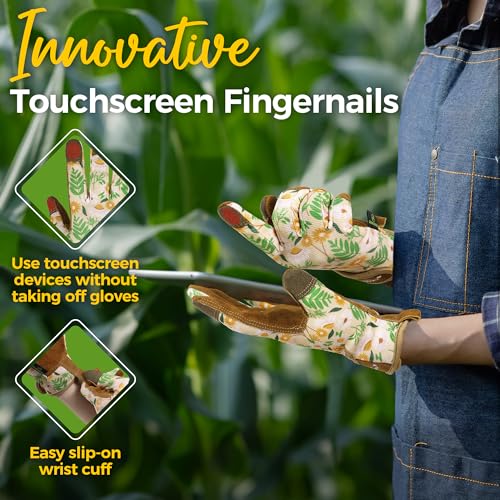 HANDLANDY Gardening Gloves for Women, Leather Garden Glove, Gardener Gift - color: Caramel, size: Small (Pack of 1)