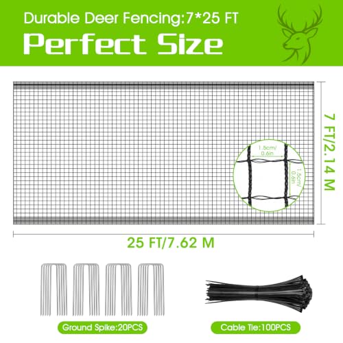 Deer Fence Netting for Garden,7x25 FT Temporary Fence for Backyard - size: 7x25 FT