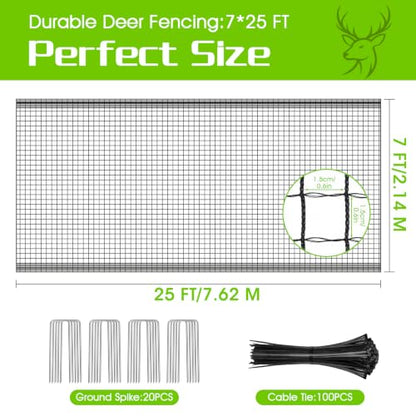 Deer Fence Netting for Garden,7x25 FT Temporary Fence for Backyard - size: 7x25 FT