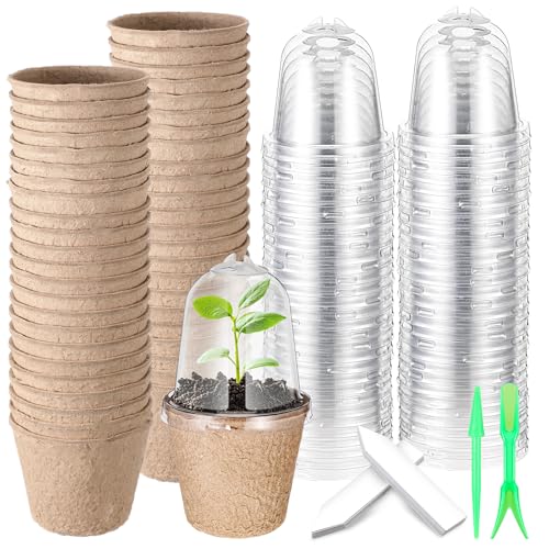 Baderke 120 Pcs Biodegradable Nursery Pots with 30 Humidity Dome and 30 Labels, 4" Plant Nursery Seed Starter Planter Biodegradable Peat Pots for Planting Seedlings, Vegetables (Round) - size: 4", style: Round