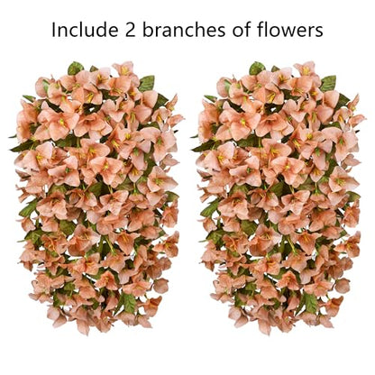 2 PCS Bougainvillea Artificial Hanging Flowers Plants for Outdoors, Brown - color: Brown