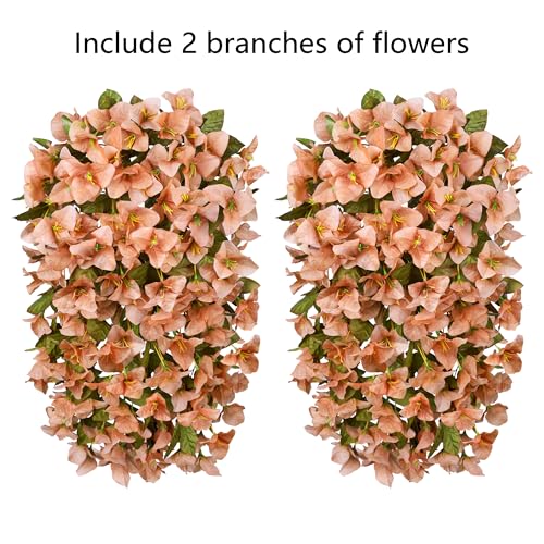 2 PCS Bougainvillea Artificial Hanging Flowers Plants for Outdoors, Brown - color: Brown