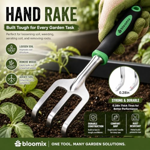Bloomix Set of 3 Stainless Steel Gardening Tool Set – Hand Cultivator, Transplanter & Trowel with Soft-Grip Ergonomic Handles – Durable Garden Kit for Digging, Planting and Soil Care Green & Silver - color: Green & Silver