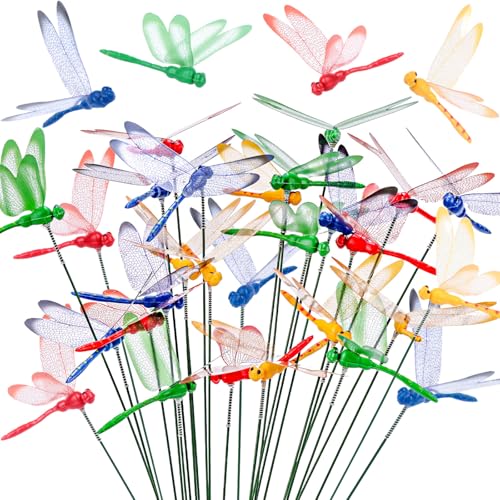 VGOODALL 24 PCS Dragonfly Garden Stakes, Plastic Garden Decorations - style: Luminous Dragonflies