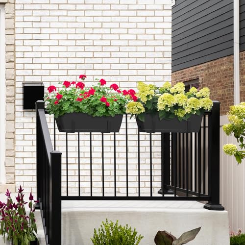 CADUKE Railing Planter Boxes 2 Pack 17 Inch Window Boxes Black - color: Black