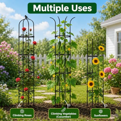 OTOSUNNY Garden Obelisk Trellis for Climbing Plants Outdoor, 6.3 ft Tall Trellis for Roses Clematis Jasmine Ivy Flower Light Climbing Vines Potted Plant Support, Patio, Yard, Black, 2PCS - size: 1 pack 75.6 in