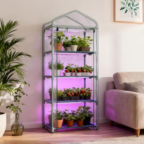 SUNYRISY 4 Tier Indoor Greenhouse with Grow Lights