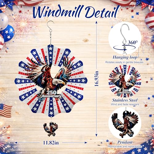 250th Anniversary American Eagle Flag 12 Inch Wind Spinner - size: American Eagle