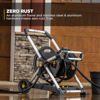 Gorilla Mobile Aluminum Garden Hose Reel, 225 Ft, Zero-Rust, No-Leak Brass - size: 225 FT