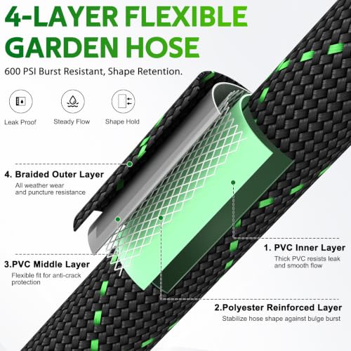 Garden Hose 50 FT, Non-Expandable Kink Free Water Hose,Lightweight Flexible - size: 50ft