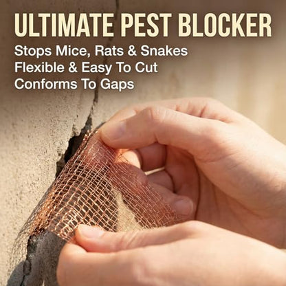 1-Pack Pure Copper Mesh Roll, Heavy Duty Rodent Control Mesh, Excluder Mesh for Rodents, Copper Wool for Blocking Holes, for Sealing Cracks, Gaps, Vents, and Protecting Garden Plants (5in x 33ft)