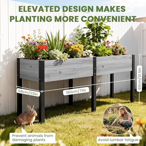 SUNYRISY Dual Wooden Raised Garden Bed Outdoor with Metal Legs