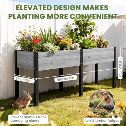 SUNYRISY Dual Wooden Raised Garden Bed Outdoor with Metal Legs