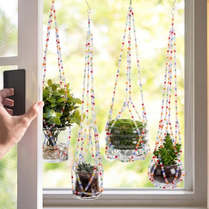 Suncalla 4 Pack Crystal Macrame Plant Hanger, Crystal Beaded Plant Hanger